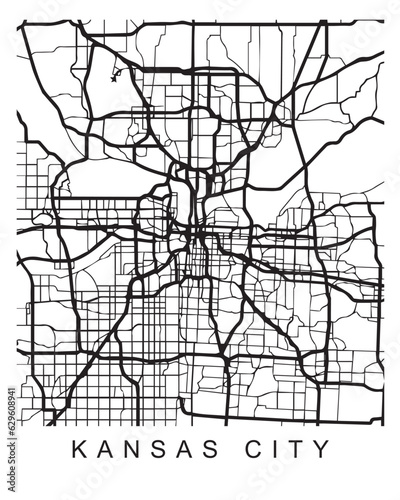 Vector design of the street map of Kansas City against a white background