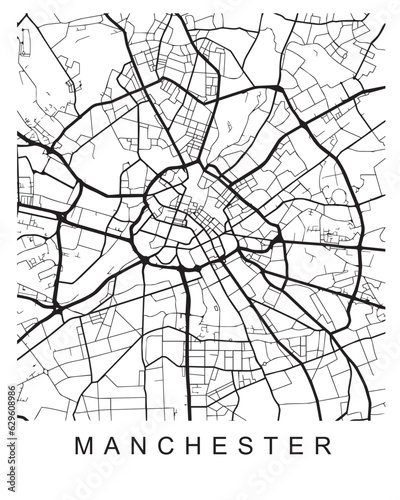 Outlined vector illustration of the map of Manchester on the white background