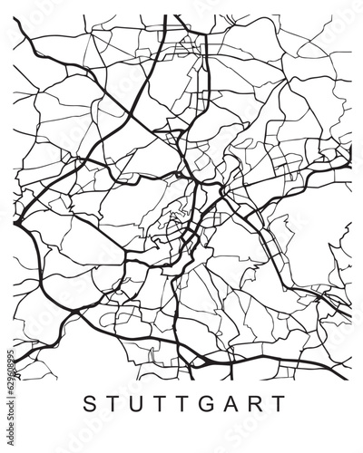 Outlined vector illustration of the map of Stuttgart on the white background