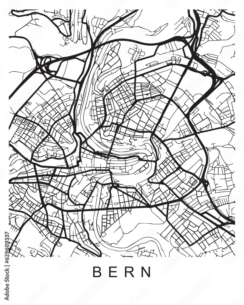 Vector design of the street map of Bern against a white background