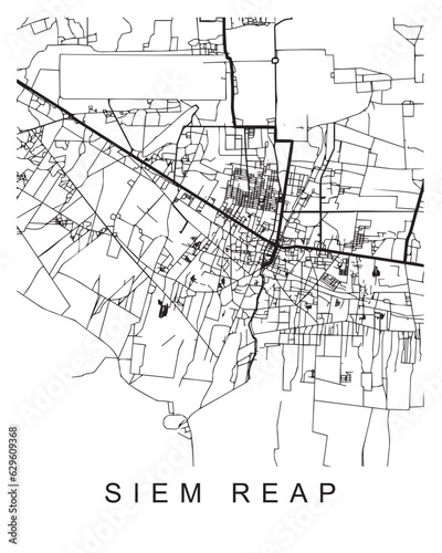 Vector design of the street map of Siem Reap against a white background