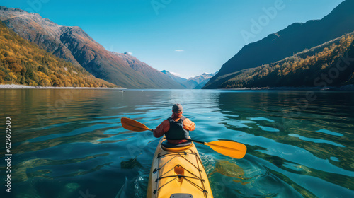 Kayaking on a mountain lake by Generative AI © sonatik