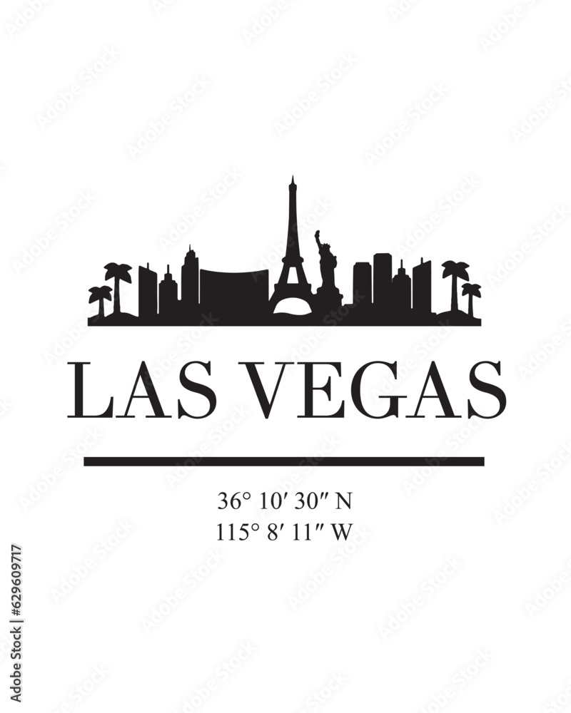 Editable vector illustration of the city of Las Vegas with the remarkable buildings of the city