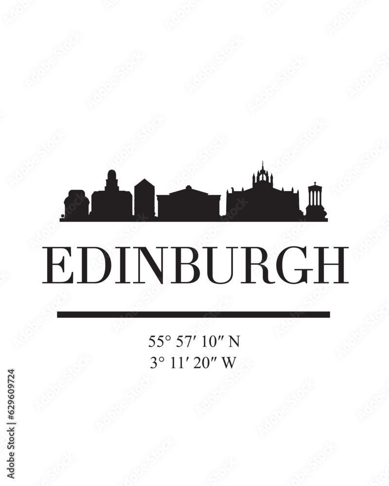 Editable vector illustration of the city of Edinburgh with the remarkable buildings of the city