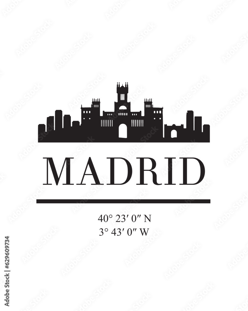 Editable vector illustration of the city of Madrid with the remarkable buildings of the city