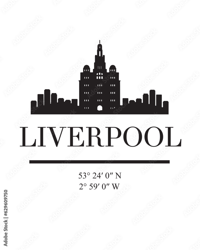Editable vector illustration of the city of Liverpool with the remarkable buildings of the city