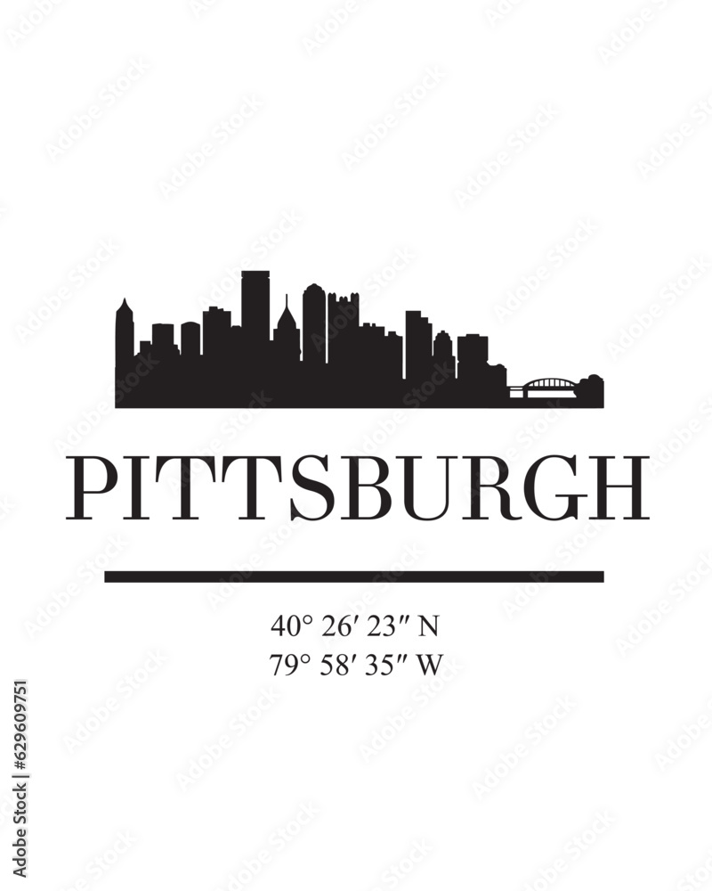 Editable vector illustration of the city of Pittsburgh with the remarkable buildings of the city