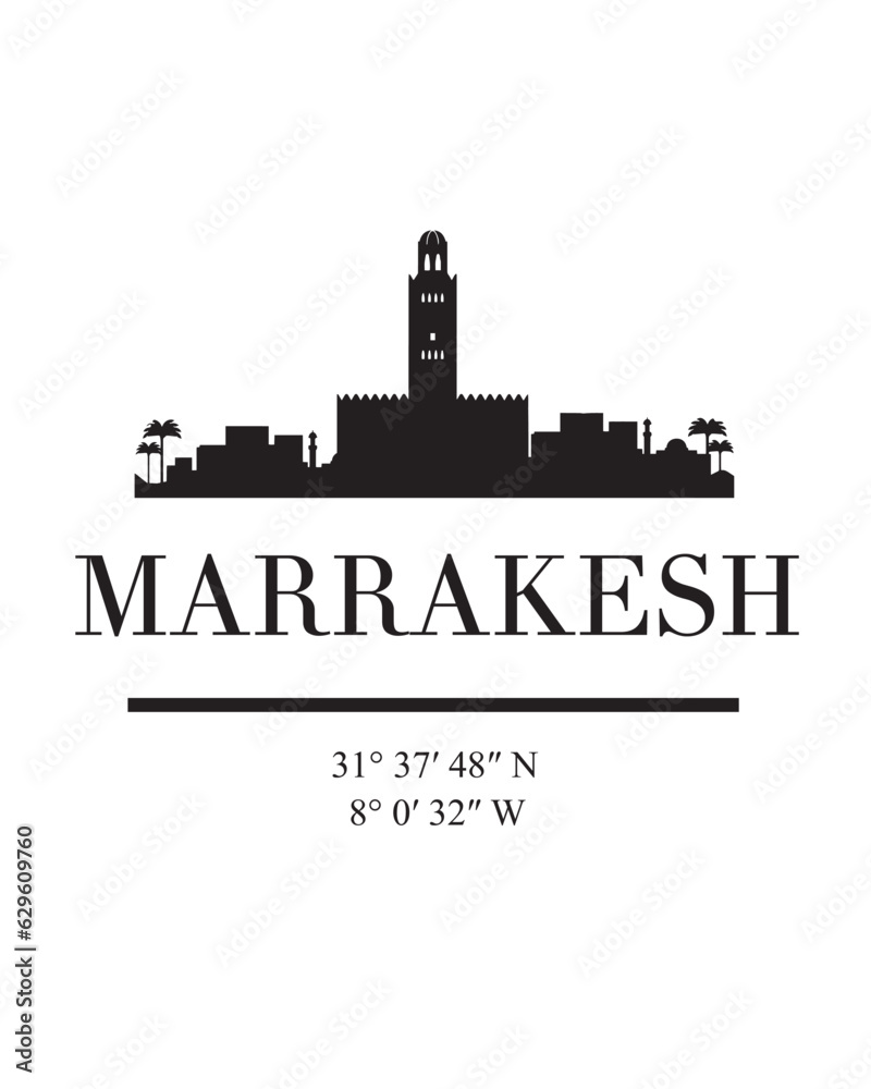 Editable vector illustration of the city of Marrakesh with the remarkable buildings of the city