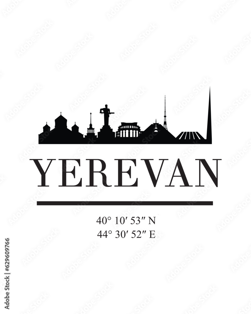 Editable vector illustration of the city of Yerevan with the remarkable buildings of the city