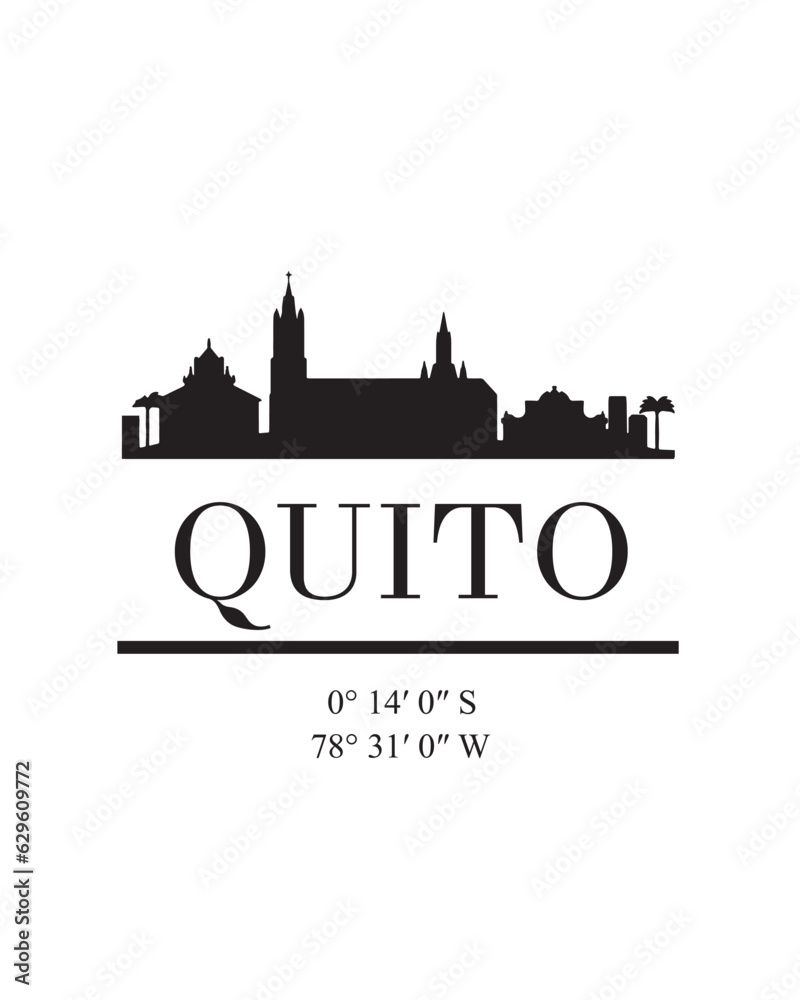 Editable vector illustration of the city of Quito with the remarkable buildings of the city