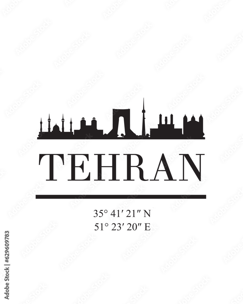 Editable vector illustration of the city of Tehran with the remarkable buildings of the city