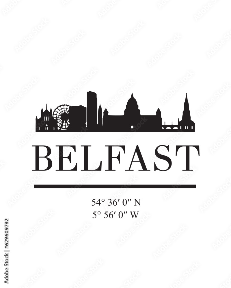 Editable vector illustration of the city of Belfast with the remarkable buildings of the city