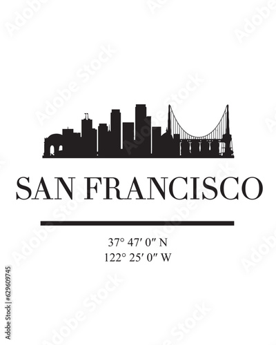 Editable vector illustration of the city of San Franciso with the remarkable buildings of the city