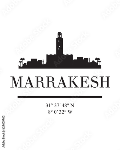 Editable vector illustration of the city of Marrakesh with the remarkable buildings of the city