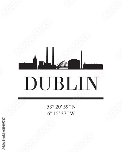 Editable vector illustration of the city of Dublin with the remarkable buildings of the city