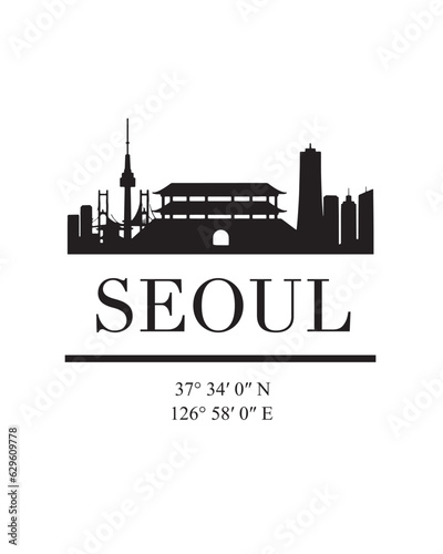 Editable vector illustration of the city of Seoul with the remarkable buildings of the city