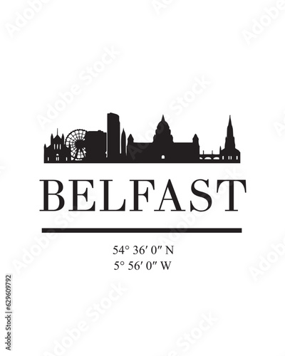 Editable vector illustration of the city of Belfast with the remarkable buildings of the city