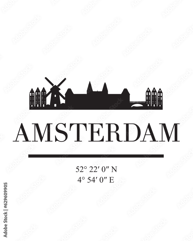 Editable vector illustration of the city of Amsterdam with the remarkable buildings of the city