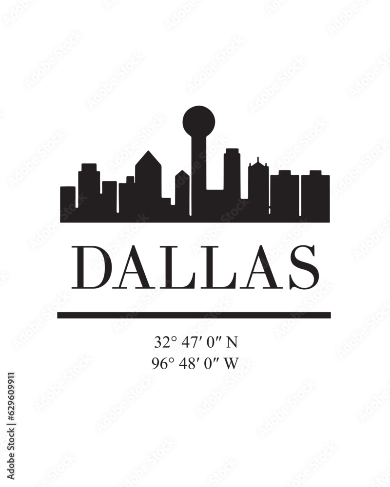 Editable vector illustration of the city of Dallas with the remarkable buildings of the city