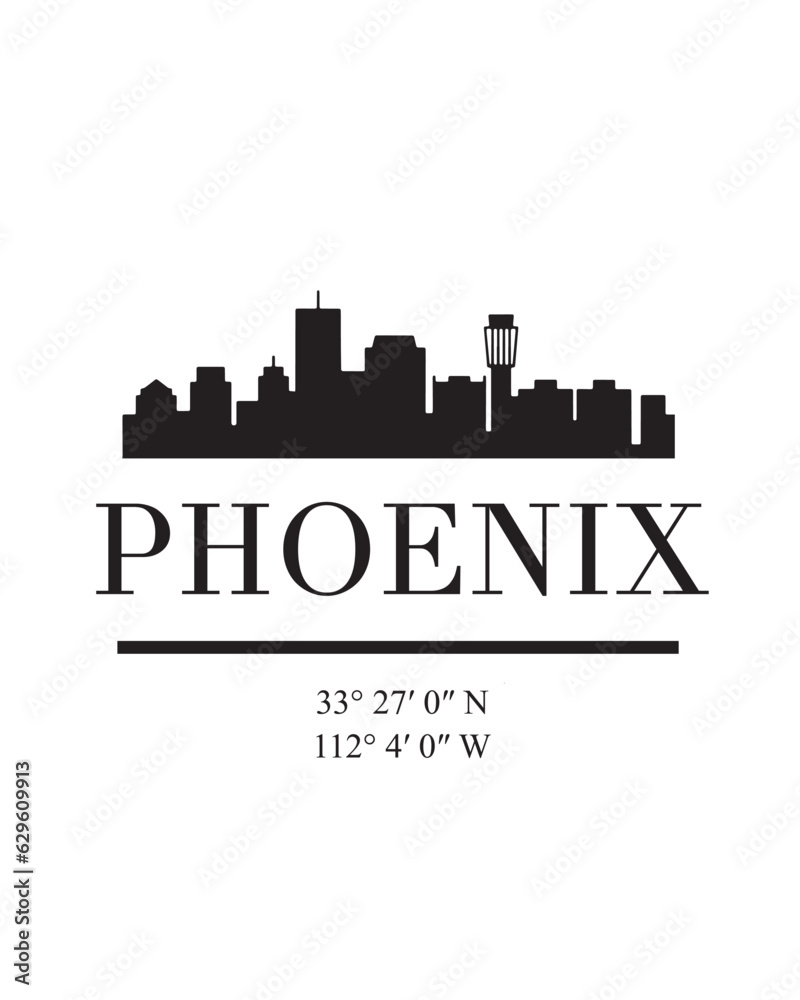 Editable vector illustration of the city of Phoenix with the remarkable buildings of the city