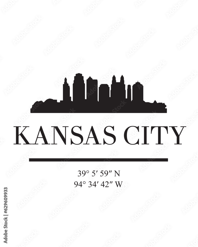 Editable vector illustration of the city of Kansas with the remarkable buildings of the city