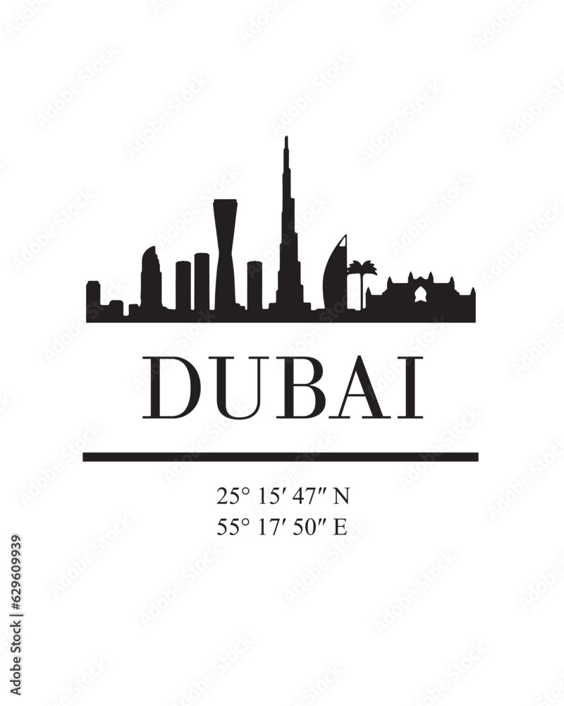 Editable vector illustration of the city of Dubai with the remarkable buildings of the city