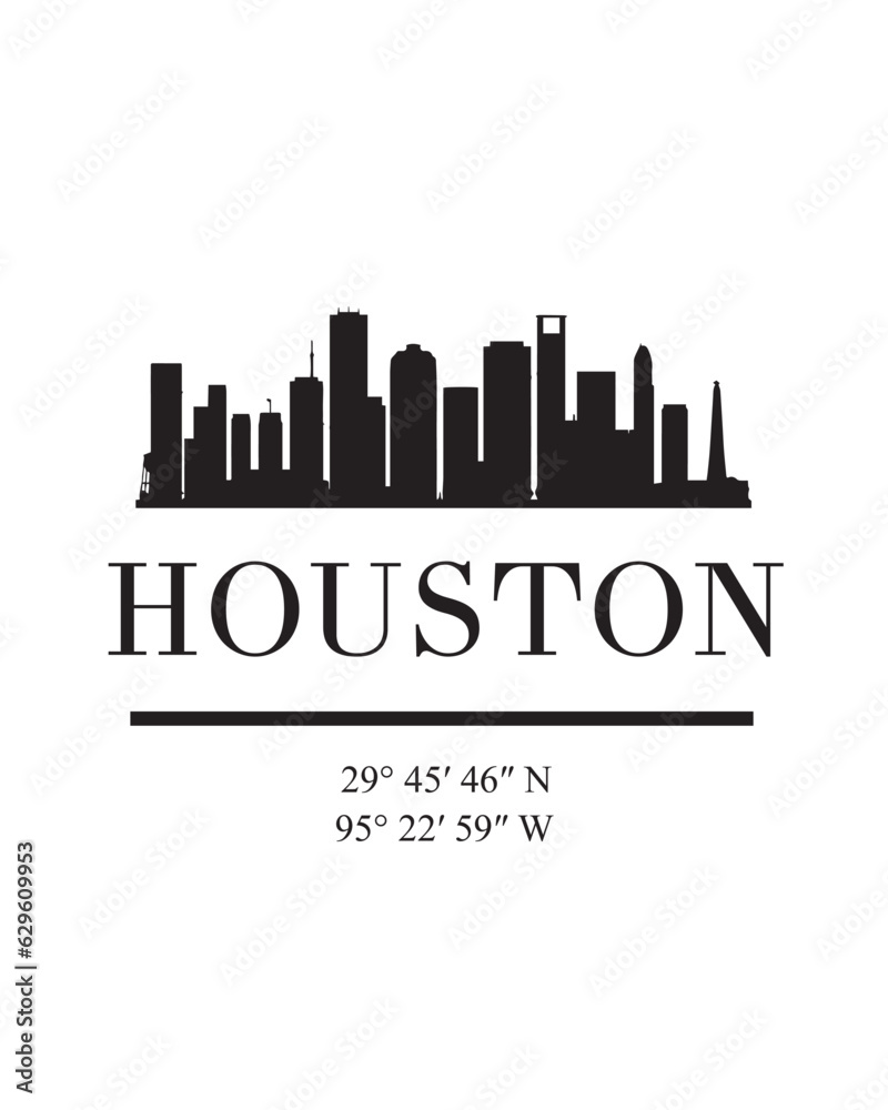 Editable vector illustration of the city of Houston with the remarkable buildings of the city
