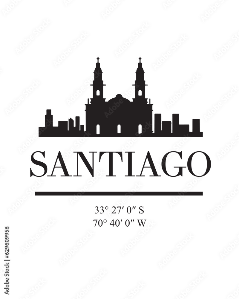Editable vector illustration of the city of Santiago with the remarkable buildings of the city