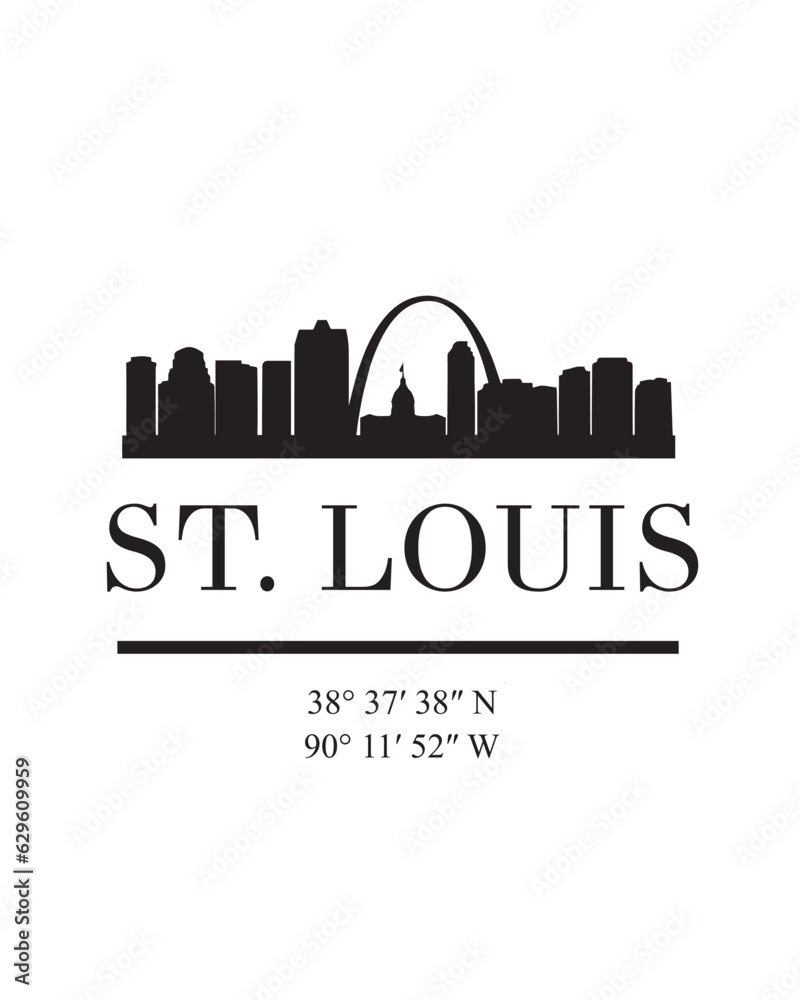 Editable vector illustration of the city of St. Louis with the remarkable buildings of the city