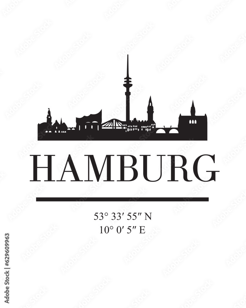 Editable vector illustration of the city of Hamburg with the remarkable buildings of the city