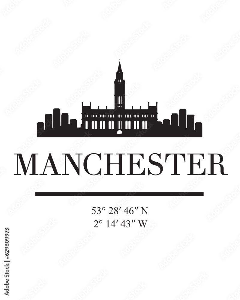 Editable vector illustration of the city of Manchester with the remarkable buildings of the city