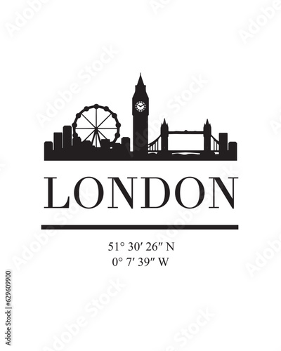 Editable vector illustration of the city of London with the remarkable buildings of the city