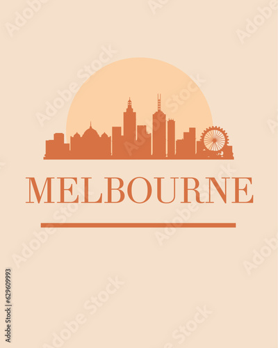 Editable vector illustration of the city of Melbourne with the remarkable buildings of the city