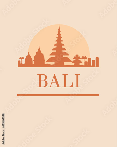 Editable vector illustration of the city of Bali with the remarkable buildings of the city