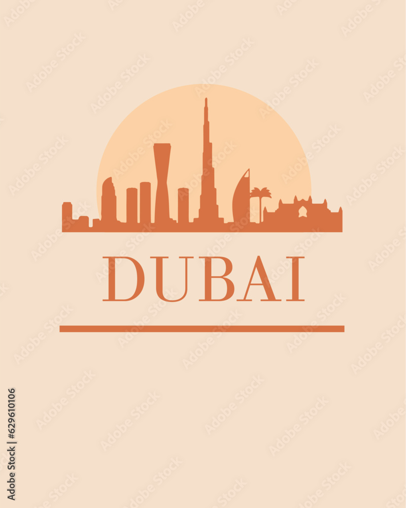 Editable vector illustration of the city of Dubai with the remarkable buildings of the city
