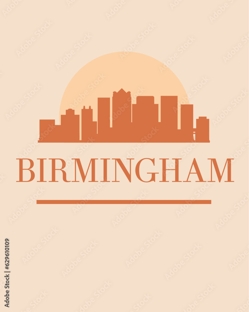 Editable vector illustration of the city of Birmingham with the remarkable buildings of the city
