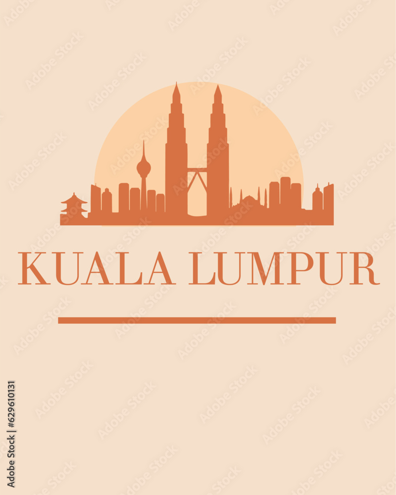 Editable vector illustration of the city of Kuala Lumpur with the remarkable buildings of the city