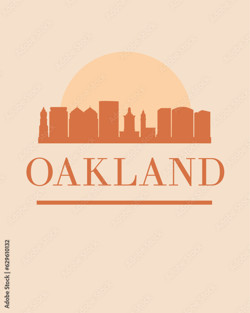 Editable vector illustration of the city of Oakland with the remarkable buildings of the city