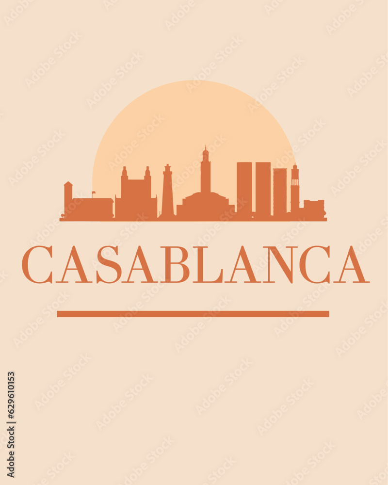 Editable vector illustration of the city of Casablanca with the remarkable buildings of the city