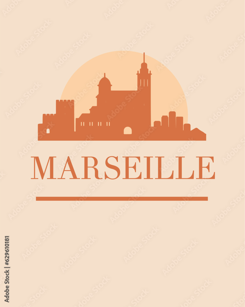 Editable vector illustration of the city of Marseille with the remarkable buildings of the city
