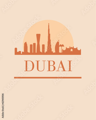 Editable vector illustration of the city of Dubai with the remarkable buildings of the city