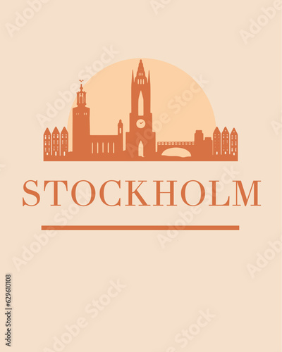 Editable vector illustration of the city of Stockholm with the remarkable buildings of the city