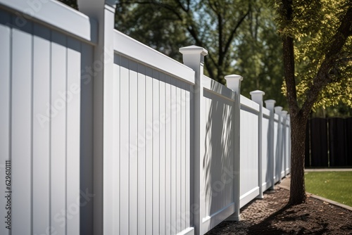 White vinyl fence fencing of private property, AI generated