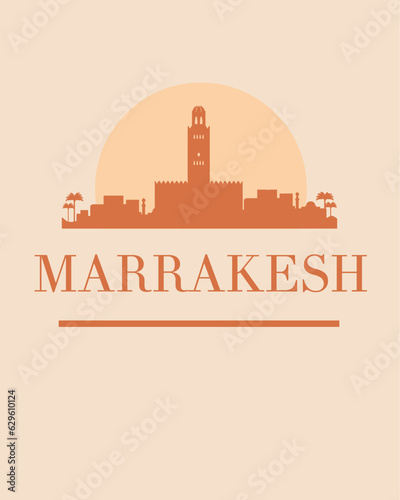 Editable vector illustration of the city of Marrakesh with the remarkable buildings of the city