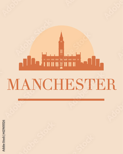 Editable vector illustration of the city of Manchester with the remarkable buildings of the city