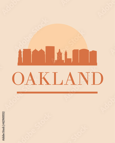 Editable vector illustration of the city of Oakland with the remarkable buildings of the city