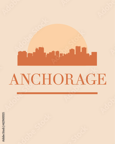 Editable vector illustration of the city of Anchorage with the remarkable buildings of the city