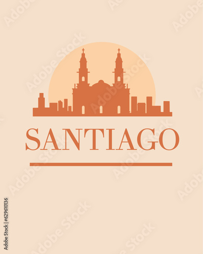 Editable vector illustration of the city of Santiago with the remarkable buildings of the city