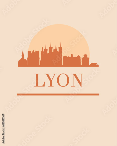 Editable vector illustration of the city of Lyon with the remarkable buildings of the city