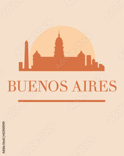 Editable vector illustration of the city of Buenos Aires with the remarkable buildings of the city